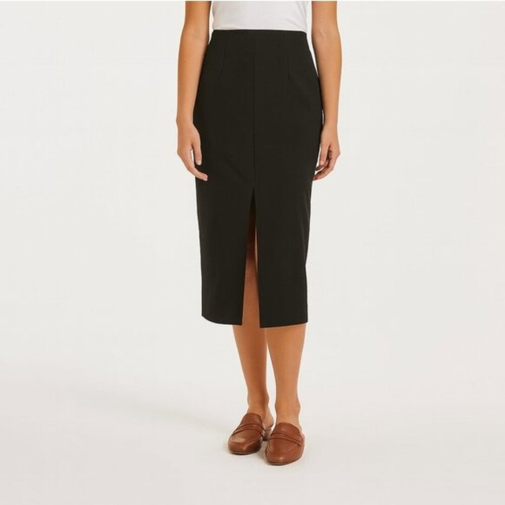 NWT Pomander Place Black Front Slit Midi Pencil Skirt Size 10 High Waist Classic